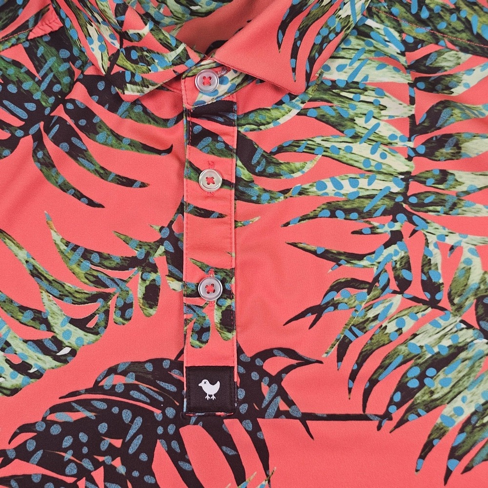 Bad Birdie Polo Shirt Mens Large Coral Tropical Palm Print Golf Stretch Sport - Picture 4 of 10